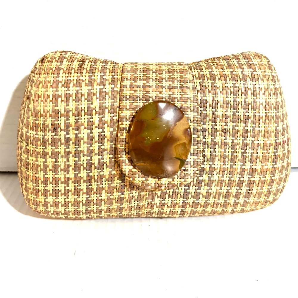 Brown Woven Clutch with jasper Stone Accent